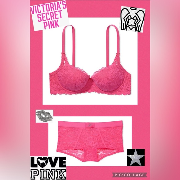 Victoria’s Secret PINK Wink Push Up Bra 40B And Matching Panty Set VS rose shine - Picture 1 of 9